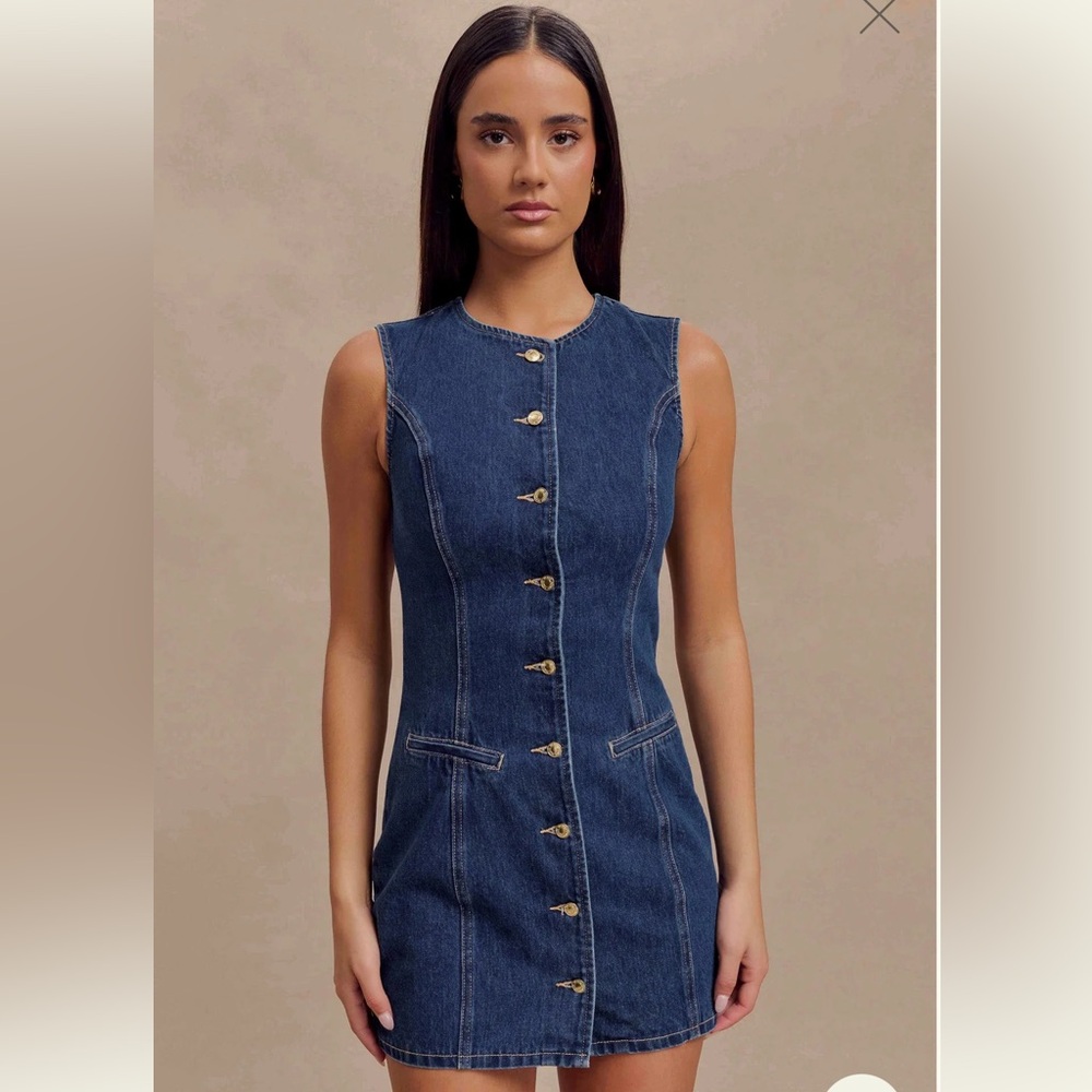 Meshki Blue Denim Button-Front Mini Dress